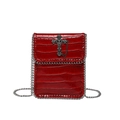 Borsa porta cellulare gotica rossa a coccodrillo con croce e tracolla a catena - Rosso