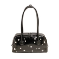 Glänzende schwarze Schultertasche mit silbernen Sternen und Perlenbesatz für Damen - Schwarz
