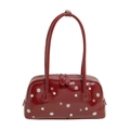 Bolso de hombro burdeos vintage con tachuelas de estrellas plateadas y perlas - Burdeos