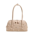 Chic cream-colored boston bag with pearl and star stud details and dual zippers - Khaki