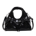Borsa hobo in vernice nera lucida con fiocchi laterali e tracolla rimovibile - Nero