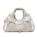 Borsa a mano bianca a forma di dumpling con fiocchi e tracolla staccabile - Bianco Sporco