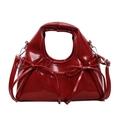 Borsa a mano rossa lucida con fiocchi dolci e ganci in metallo argentato stile moderno - Borgogna