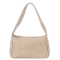 Beige textured PU leather underarm bag with silver rivets and sleek rectangular silhouette - Off-white