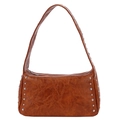 Brown faux leather pillow bag with stylish silver rivets and natural pleated texture - Brown