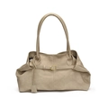 Minimalist beige large capacity tote bag in soft PU leather with golden buckle detail - Small / Khaki