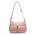 Borsa tote rosa lucida stile moto con doppie tasche anteriori e tracolla regolabile - Rosa