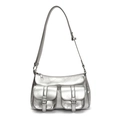 Borsa a tracolla argento metallizzato con due tasche con fibbia e tracolla regolabile - Argento