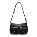 Borsa sottospalla alla moda in pelle verniciata nera con tasche multiple stile moto - Nero