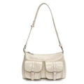 Borsa a spalla color crema con tasche multiple, fibbie argentate e tracolla regolabile - Bianco