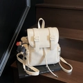 Large cream ivory backpack in pleated texture with buckle straps and bear charm - With Pendant / 25*11*25cm / White