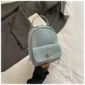 Chic light blue denim mini backpack with silver metal twist lock and chain strap - One Size / Blue