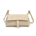 Minimalist beige pebble leather crossbody bag with flap and decorative strap detail - White