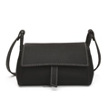 Black pebbled leather pillow bag with white contrast stitching and shoulder strap - Black