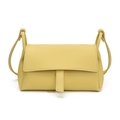 Minimalist yellow lychee grain leather crossbody pillow bag with refined white stitching - Yellow