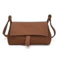 Brown leather pillow bag with white contrast stitching and buckle flap closure - Brown