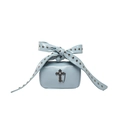 Sky blue gothic square bag with oversized rivet bow handle and metal cross pendant - Blue
