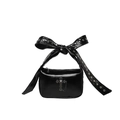 Black punk style shoulder bag with rivet bow strap and silver gothic cross pendant - Black
