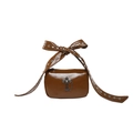 Brown patent leather crossbody bag with studded bow strap and gothic silver cross - Brown