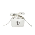White faux leather crossbody bag with gothic cross and studded bow shoulder strap - White