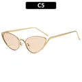 Retro cat-eye sunglasses with slim golden metal frame and transparent amber lenses - Gold Frame Champagne Lens