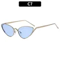 Champagne gold cat eye sunglasses with light blue lenses, vintage street style C7 - Silver Frame Blue Lens