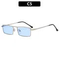 Retro square metal sunglasses with slim silver frames and translucent light blue lenses - Silver Frame Blue Lens