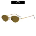 Oval retro sunglasses in a slim gold metal frame with tinted lenses model C5 - C5-Gold Frame Green Lens