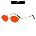 Retro small oval sunglasses with orange lenses and slim golden metal frames in C7 color - C7-Gold Frame Red Lens