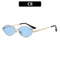 Chic oval sunglasses with light gold metal frame and translucent blue lenses style C8 - C8-Gold Frame Blue Lens