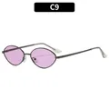 Vintage oval metal sunglasses with purple lenses and sleek dark grey metallic frame C9 - C9-Gunmetal Frame Purple Lens
