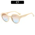 Lunettes de soleil rétro à monture épaisse beige crème avec verres dégradés - C7-Monture Beige Verres Thé Bleu