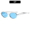 Lunettes de soleil ovales à double pont avec monture argentée et verres bleus style C7 - Monture Argent Verres Bleus