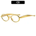 Lunettes de soleil ovales à double pont avec monture en métal doré poli pour l'extérieur - Monture Dorée Verres Blancs
