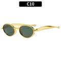 Lunettes de soleil ovales rétro avec monture dorée et verres vert foncé C10 - Monture Dorée Verres Vert Foncé
