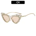 Lunettes de soleil œil-de-chat dorées avec cristaux et verres roses, variante C4 - Monture Dorée Thé Transparent (C4)