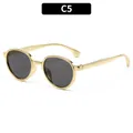 Kids vintage round sunglasses featuring a golden metal frame and dark gray lenses - Gold Frame Grey Lens (C5)