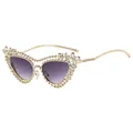 Gold cat eye sunglasses with crystal embellishments and gradient purple lenses - Gold Frame Double Grey Gradient (C6)
