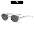 Kids vintage oval sunglasses with silver metal frame and dark gray lenses, C6 style - Silver Frame Grey Lens (C6)