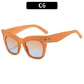 Retro cat-eye sunglasses with orange geometric frame and blue-orange gradient lenses - Orange Frame Orange Blue Gradient Lens (C6)