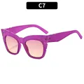 Fashionable cat eye sunglasses in translucent purple frame with pink-yellow gradient lenses - Purple Frame Pink Yellow Gradient Lens (C7)