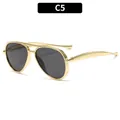 Kids' retro pilot sunglasses with double bridge gold metal frame and dark lenses - C5-Gold Frame Grey Lens