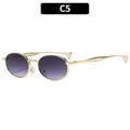 Fashionable gold metal oval sunglasses with purple gradient lenses for women style C5 - C5-Gold Frame Purple Gradient Lens