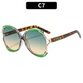 Lunettes de soleil oversize rétro monture vert or avec verres dégradés C7 et branches écaille - Monture Verte Verres Bleu Thé (C7)