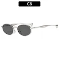 Oval silver metal sunglasses with dark gray lenses and streamlined temples, style C8 - C8-Silver Frame Grey Lens