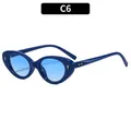 Retro cat-eye sunglasses with dark blue frame, light blue gradient lenses and gold studs - C6-Blue Frame Gradient Blue Lens