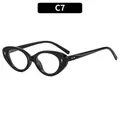 Retro cat-eye black oval sunglasses with metal rivet details and high-gloss finish - C7-Black Frame Clear Lens