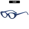 Deep blue cat-eye sunglasses with transparent lenses and gold rivets, style C10 - C10-Blue Frame Clear Lens