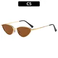 Lunettes de soleil œil de chat ovales rétro avec monture dorée et verres marron chic - Monture Dorée Verre Thé (C5)