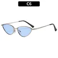 Lunettes de soleil œil-de-chat vintage avec monture en métal argenté et verres bleu clair - Monture Argent Verre Bleu (C6)